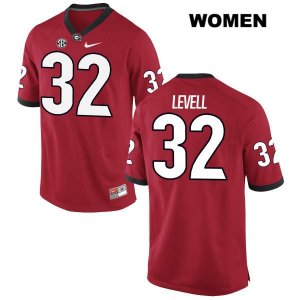 Women's Georgia Bulldogs NCAA #32 Kyle Levell Nike Stitched Red Authentic College Football Jersey JIS4554TF